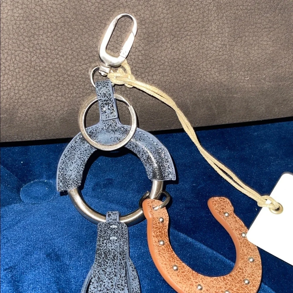 New HOBO LUCKY TASSEL FOB indigo sky Blue & Brown Horseshoe Keychain (Leather)!